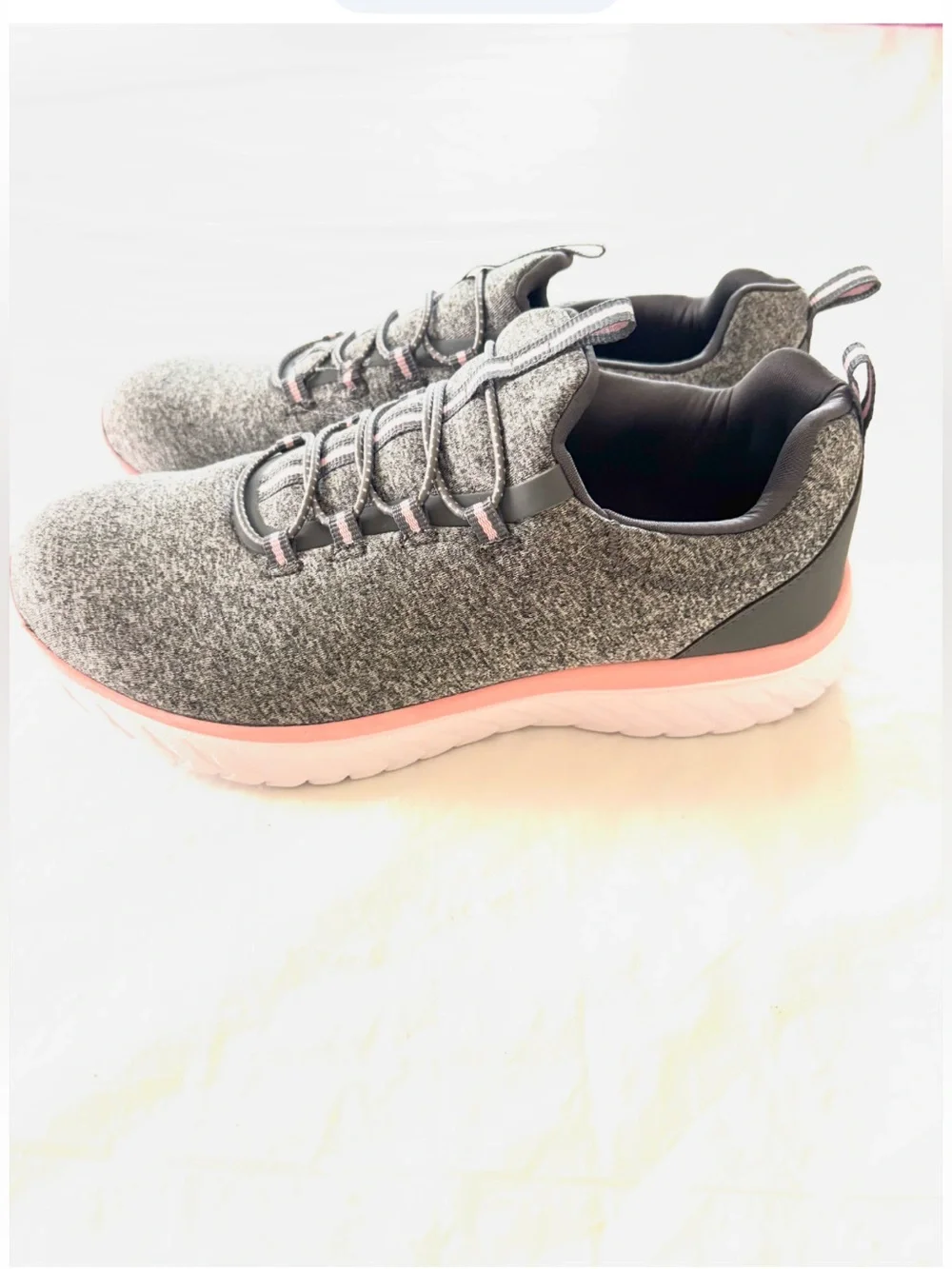 NWOT Athletic Works Gray Bungee Slip on Sneakers with Pink Accents SZ 7.5